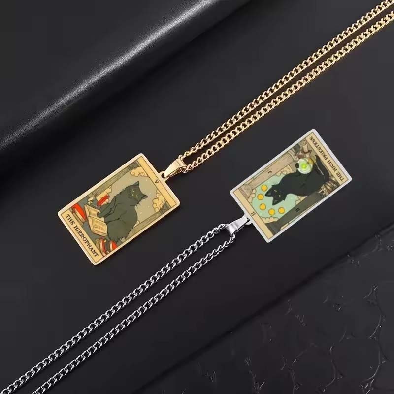 🌙 Tarot Katzenkette 🔮 | Astrologie Anhänger Vintage Stil | Talisman Schmuck ✨