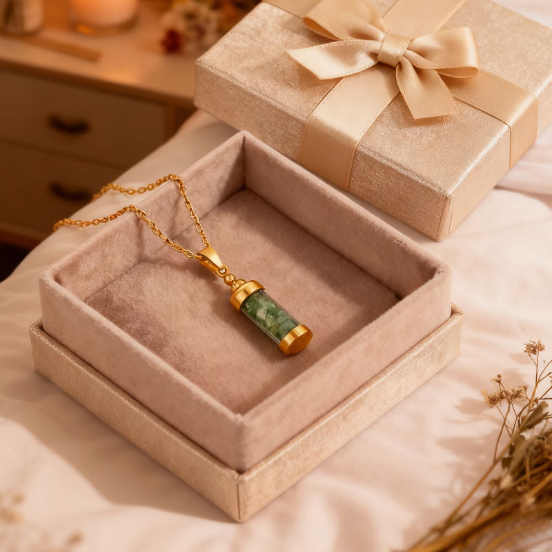 Glücksstein Wunschflasche Kette | 12 Edelsteine für Liebe & Erfolg 💖