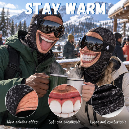 😂 Das genialste Gruppen-Outfit für den Skiausflug: Witzige Sturmhaube mit verrücktem Gesicht