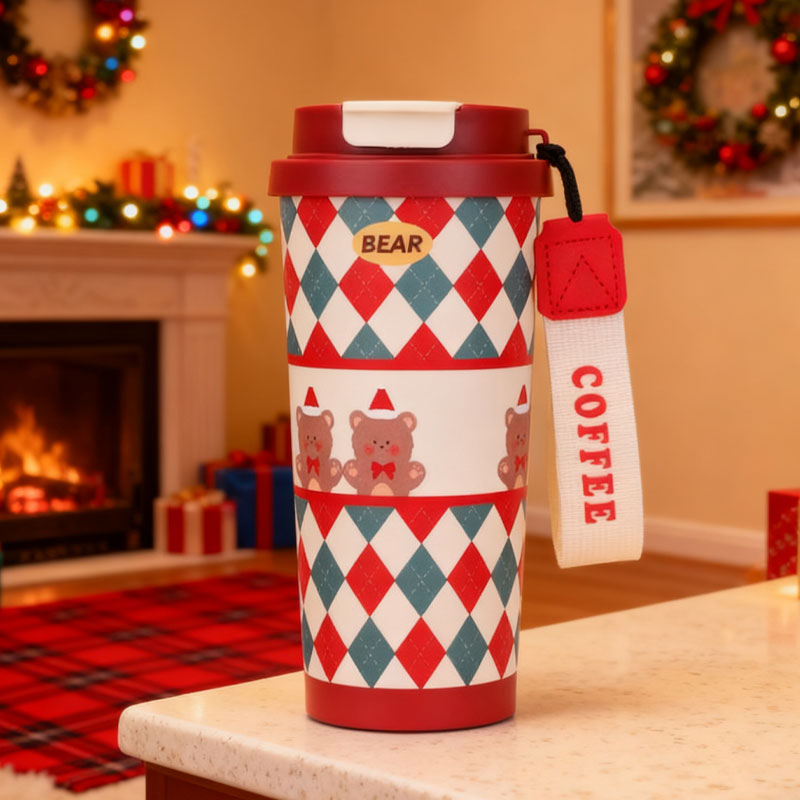 🎄 Weihnachts-Thermobecher aus Edelstahl mit Trinkhalm 🎅