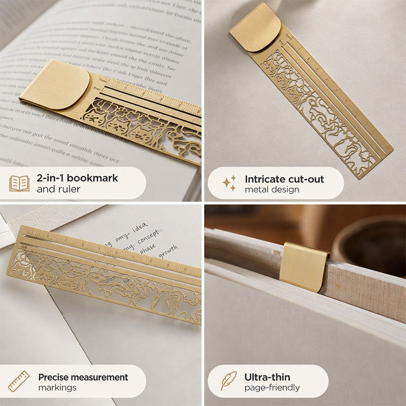 🐾 Bereichere Dein Lesen: Exquisites Katzen Lesezeichen mit Lineal 📖