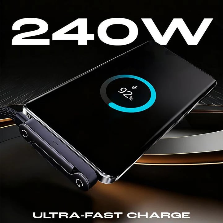 ⚡ 2-in-1 Unsichtbares Halter-Ladekabel | 240W Fast Charging Cord mit Integriertem Handy-Ständer
