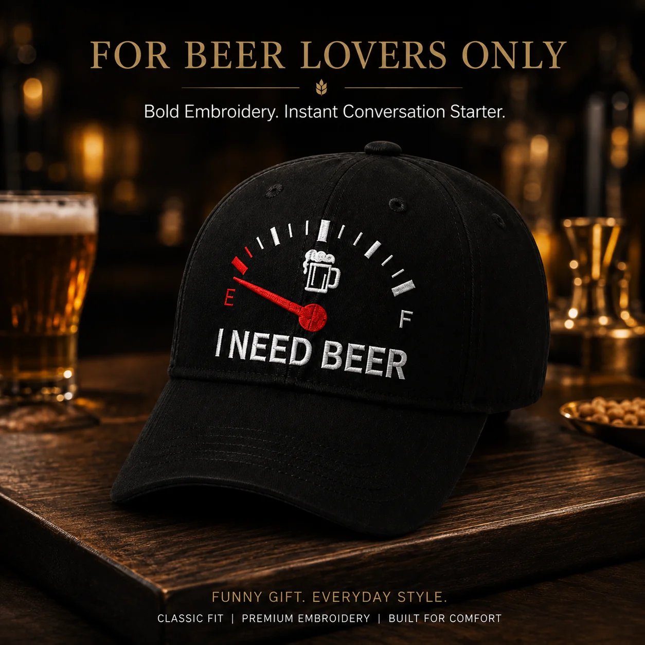 🍺 Bier-Anzeige voll auf "E"? – Stick-Cap "I NEED BEER" | Das ultimative Geschenk für Bierliebhaber