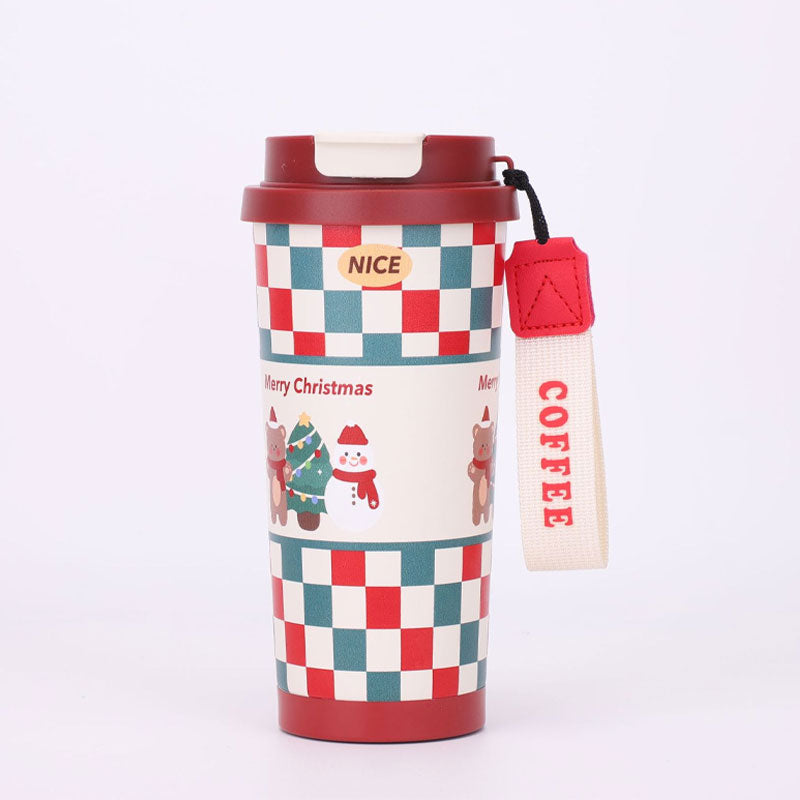 🎄 Weihnachts-Thermobecher aus Edelstahl mit Trinkhalm 🎅