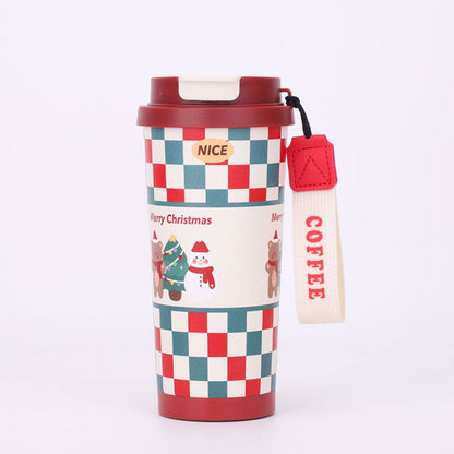 🎄 Weihnachts-Thermobecher aus Edelstahl mit Trinkhalm 🎅