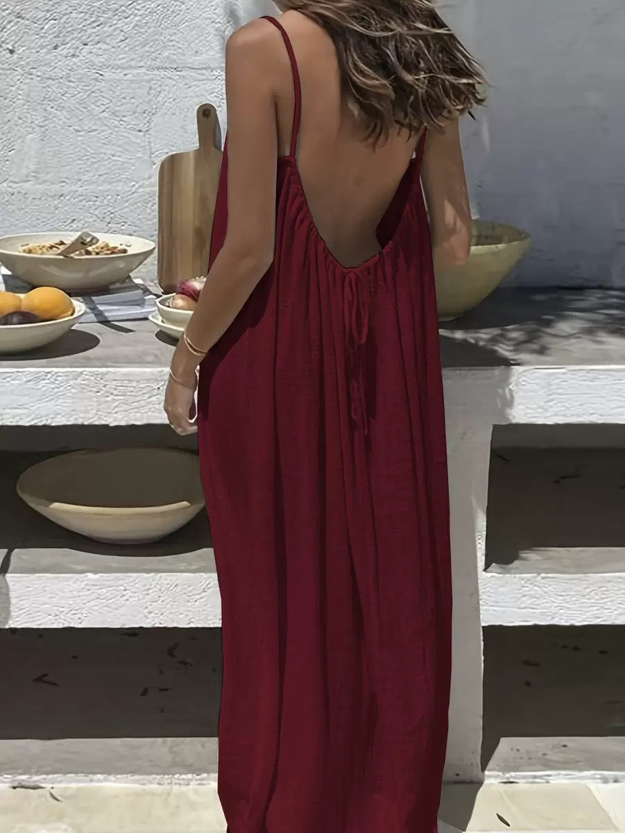 💃 Letzter Tag Sonderangebot – 60 % Rabatt ✨️ Lässiges rückenfreies Maxikleid mit Spaghettiträgern für Damen