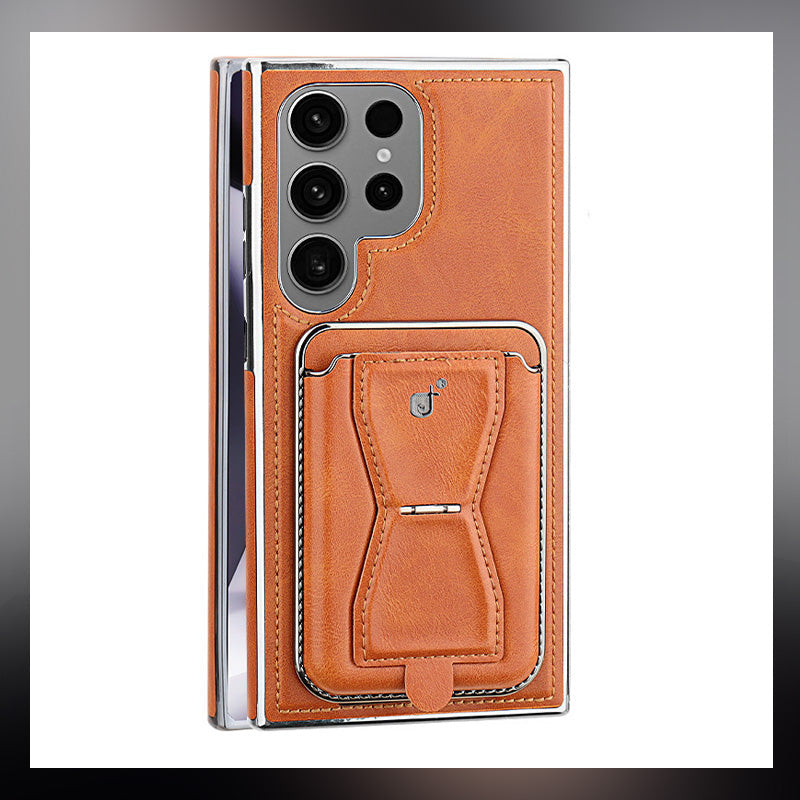 Vollflächige Anti-Fall-Handyhülle aus echtem Leder (Samsung Galaxy S23 S24 Plus Ultra) mit magnetischem Kartenhalter