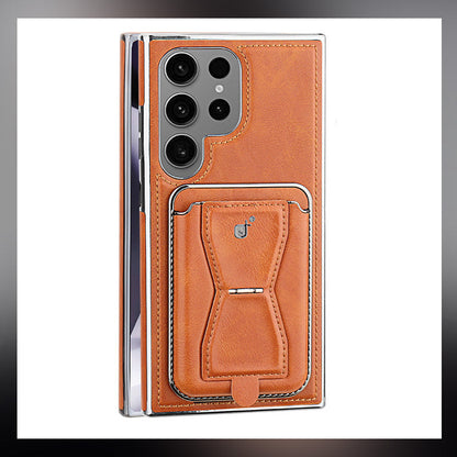 Vollflächige Anti-Fall-Handyhülle aus echtem Leder (Samsung Galaxy S23 S24 Plus Ultra) mit magnetischem Kartenhalter