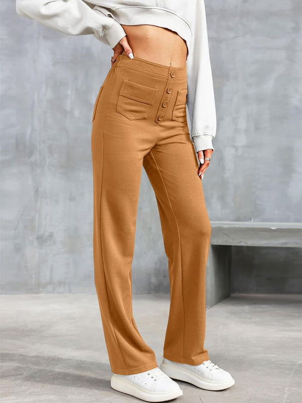 ⏳Hochelastische Multi-Pocket-Hose/Einfarbig lässige gerade Multi-Pocket-Hose mit hoher Elastizität