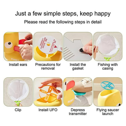 🚀 UFO Frisbee Werfer Pedal-Spielzeug für Kinder | Outdoor Fangspiel mit Netz 🤸