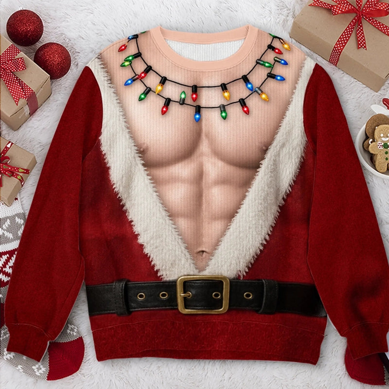 😂 3D-Optik Weihnachtsmann Langarmshirt – Garantierter Lacherfolg für Ugly-Xmas & Wichtelpartys