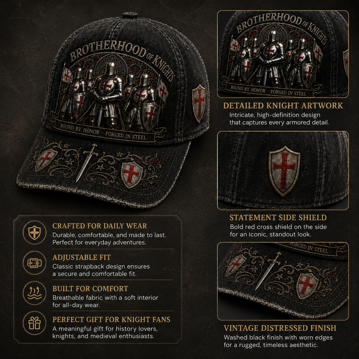 Wahre Werte Sterben Nie! ⚔️ Brotherhood of Knights Vintage Cap – Ein Symbol für Ehre, Mut & Unbrechbare Treue 🛡️🔥