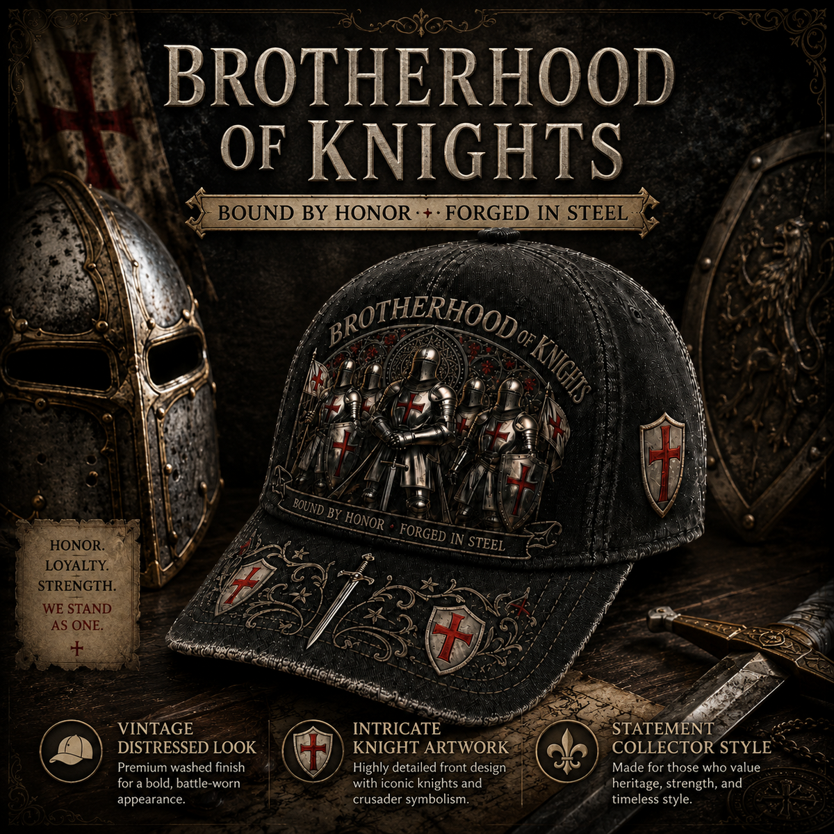 Wahre Werte Sterben Nie! ⚔️ Brotherhood of Knights Vintage Cap – Ein Symbol für Ehre, Mut & Unbrechbare Treue 🛡️🔥