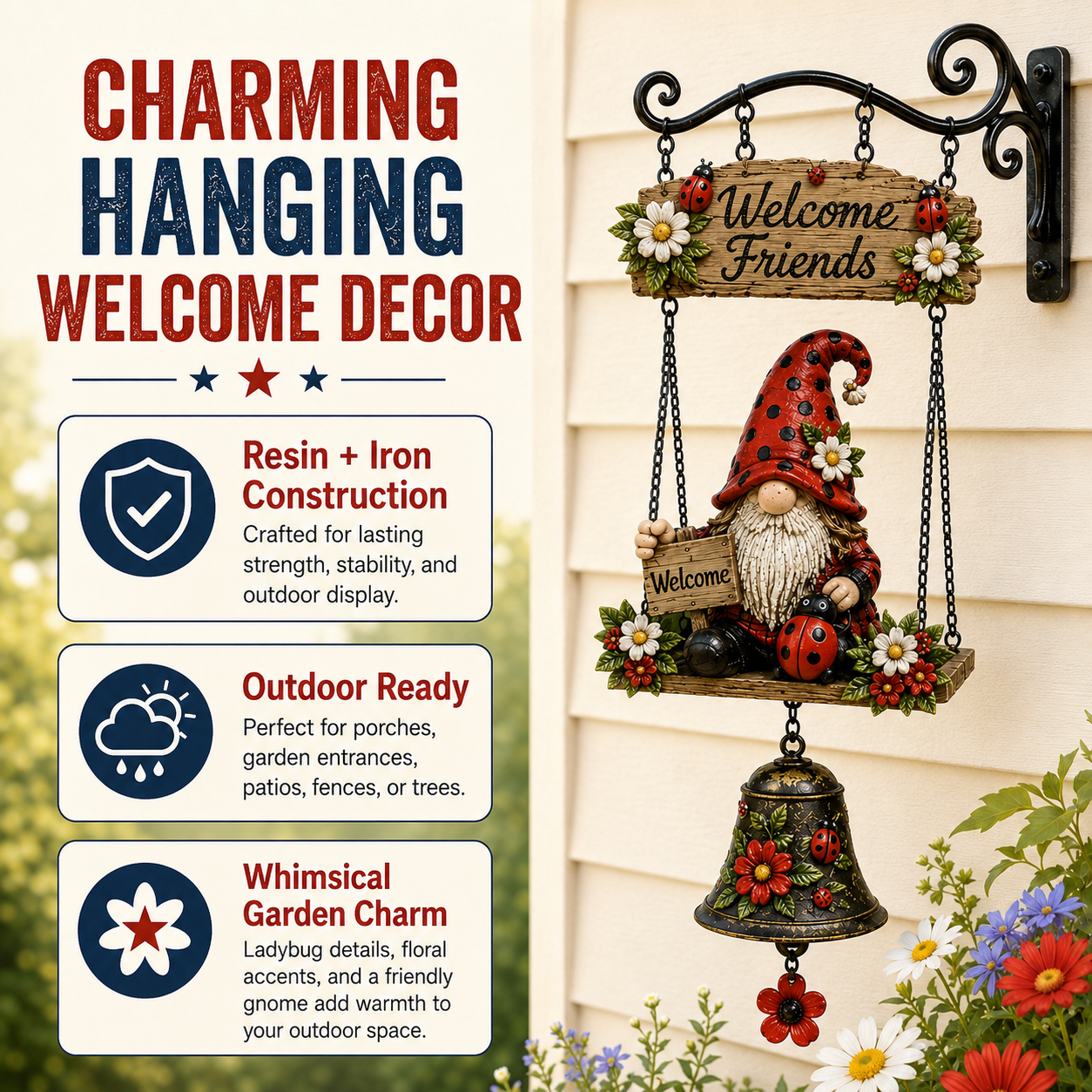 🔔 Rustikale Wanddekoration mit Vintage-Glocke — Ein echter Blickfang für Haus & Garten! 🌼