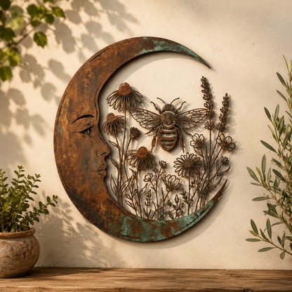 Mehr Charme für Ihr Zuhause: Filigrane Metall-Wanddekoration Mond & Biene