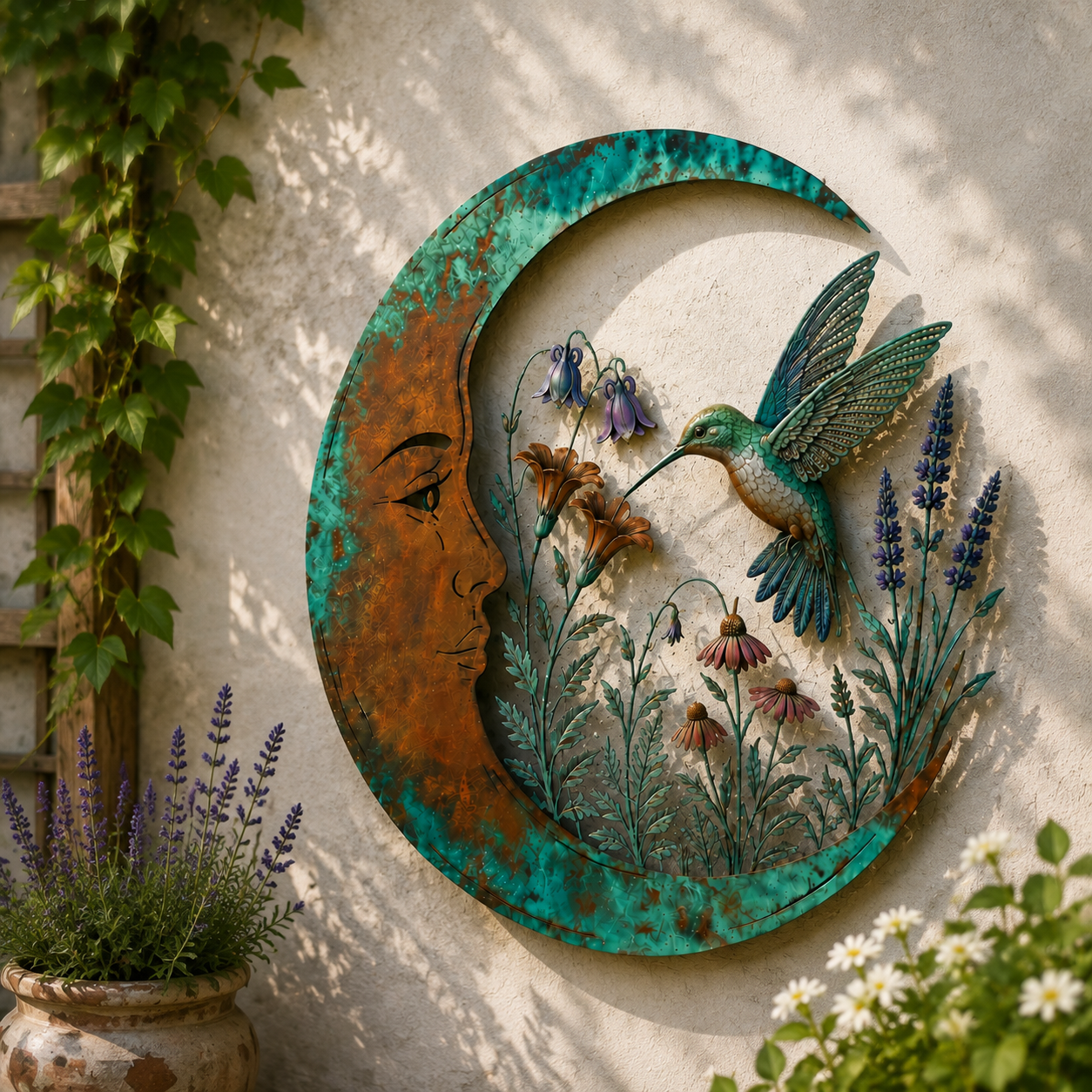 Mehr Charme für Ihr Zuhause: Filigrane Metall-Wanddekoration Mond & Biene