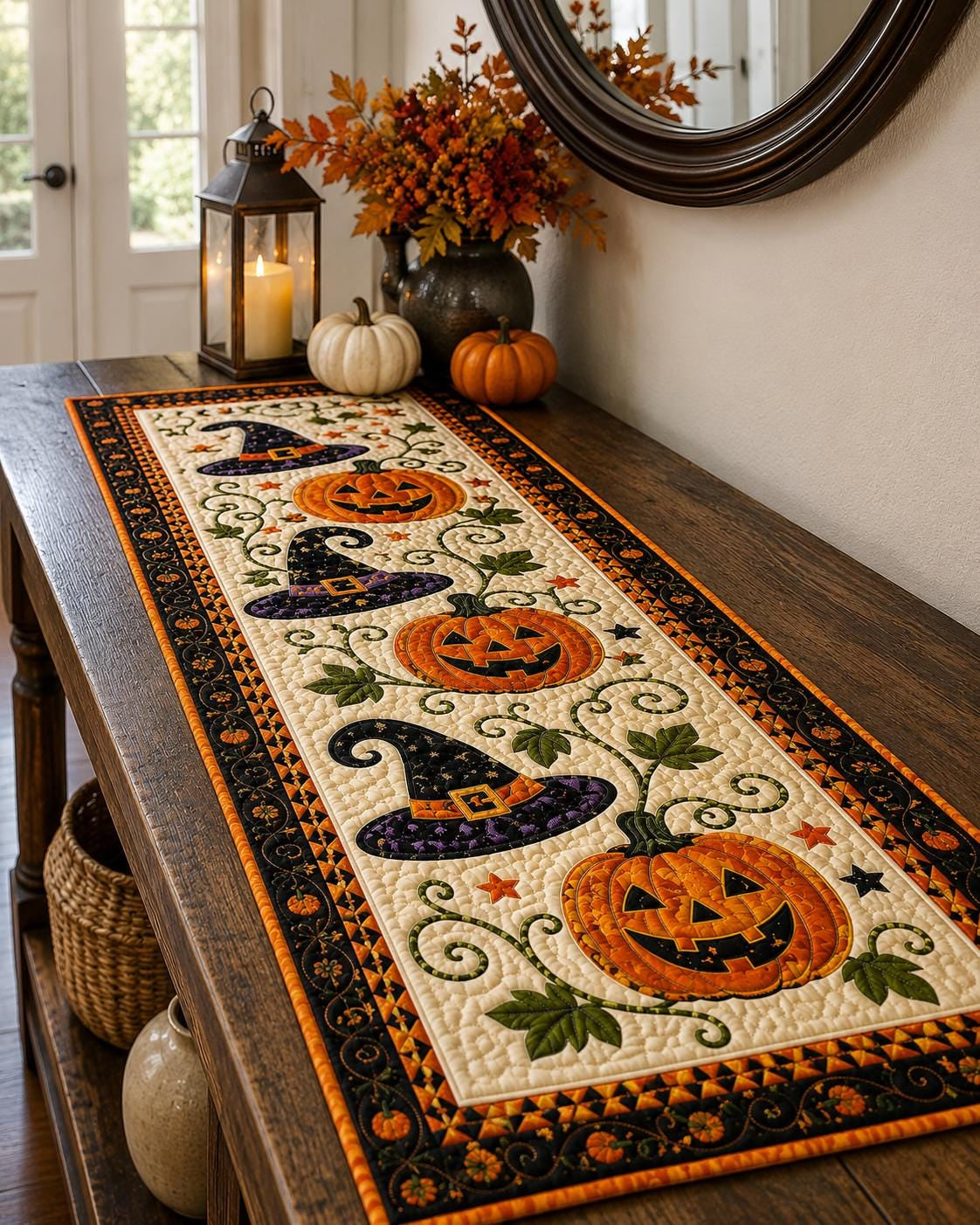 Herbst-Zauber für Ihren Tisch: Gesteppter Tischläufer mit Kürbis-Motiv 🍂
