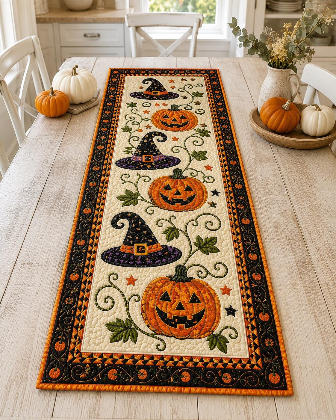 Herbst-Zauber für Ihren Tisch: Gesteppter Tischläufer mit Kürbis-Motiv 🍂