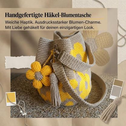 Handgefertigte Häkeltasche aus Baumwolle mit 3D-Blumenmuster – Retro-Stil 🌸