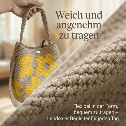 Handgefertigte Häkeltasche aus Baumwolle mit 3D-Blumenmuster – Retro-Stil 🌸