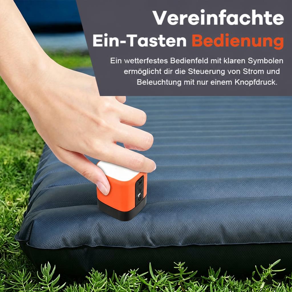 3-in-1 Mini Luftpumpe: Akku-Pumpe, Vakuumpumpe & Campinglaterne – Tragbar & SOS