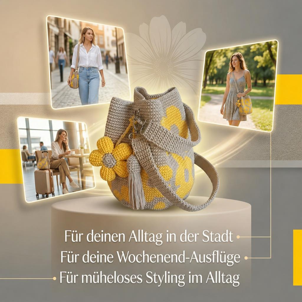 Handgefertigte Häkeltasche aus Baumwolle mit 3D-Blumenmuster – Retro-Stil 🌸