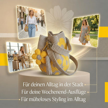 Handgefertigte Häkeltasche aus Baumwolle mit 3D-Blumenmuster – Retro-Stil 🌸
