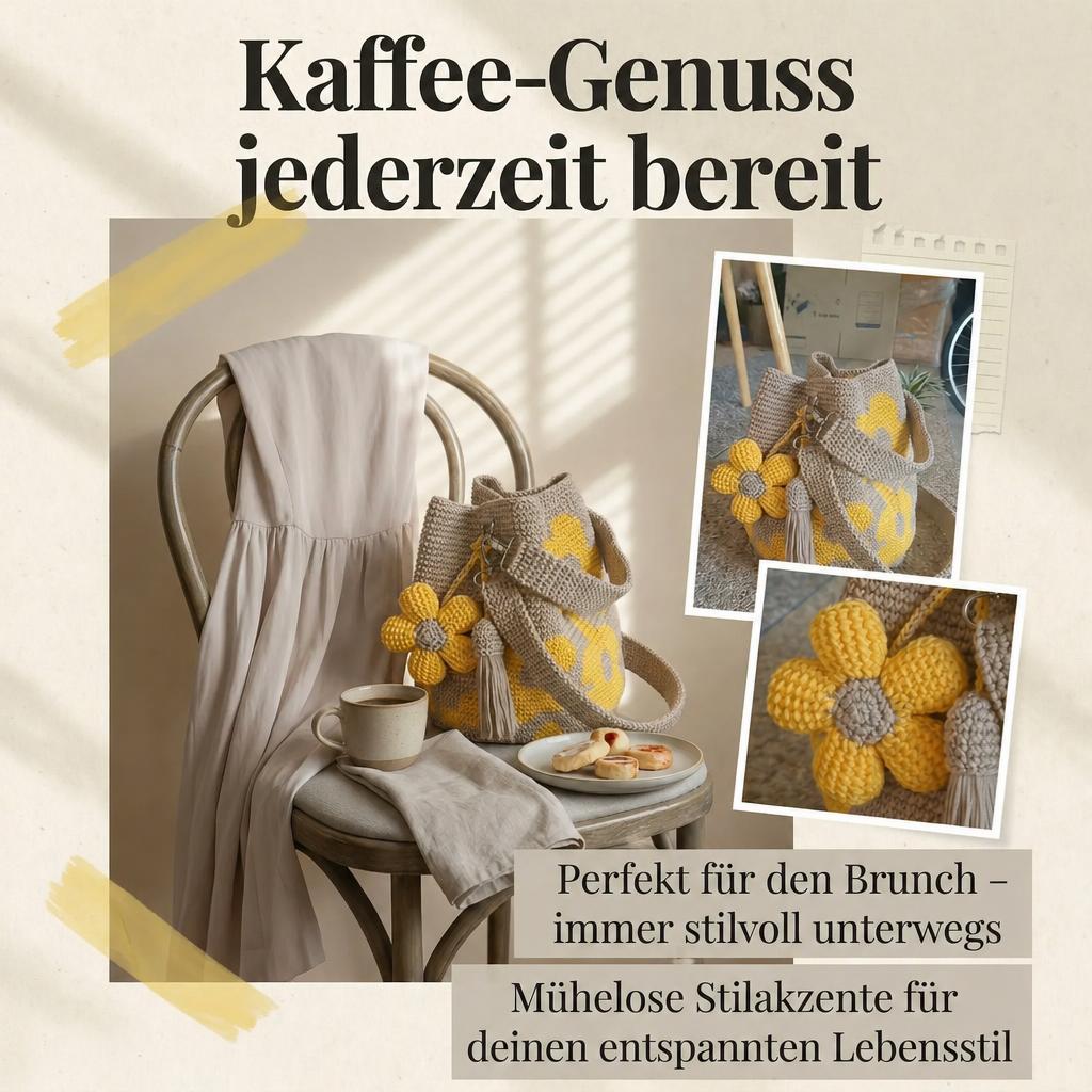 Handgefertigte Häkeltasche aus Baumwolle mit 3D-Blumenmuster – Retro-Stil 🌸