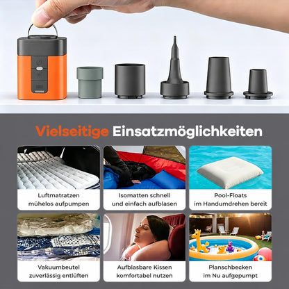 3-in-1 Mini Luftpumpe: Akku-Pumpe, Vakuumpumpe & Campinglaterne – Tragbar & SOS