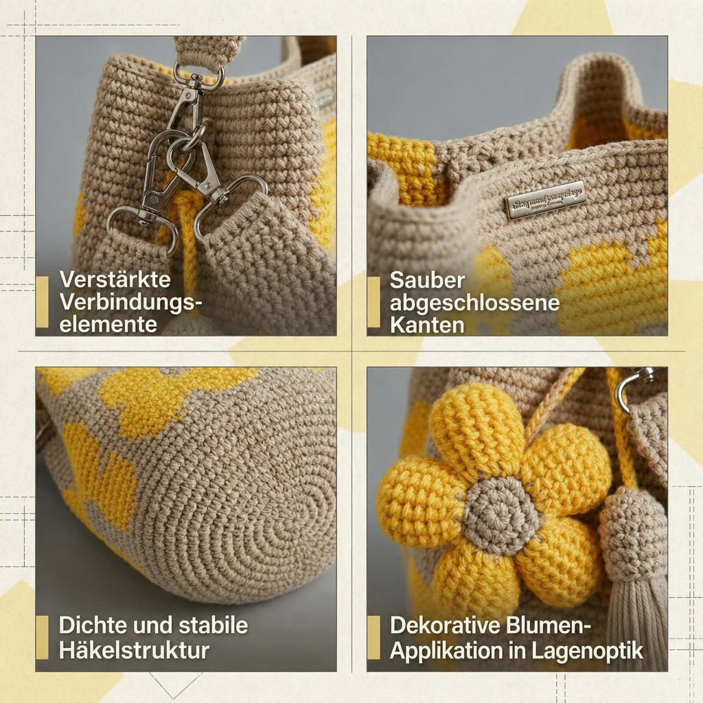 Handgefertigte Häkeltasche aus Baumwolle mit 3D-Blumenmuster – Retro-Stil 🌸