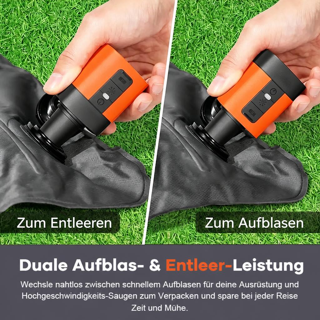 3-in-1 Mini Luftpumpe: Akku-Pumpe, Vakuumpumpe & Campinglaterne – Tragbar & SOS