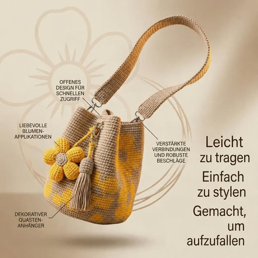 Handgefertigte Häkeltasche aus Baumwolle mit 3D-Blumenmuster – Retro-Stil 🌸