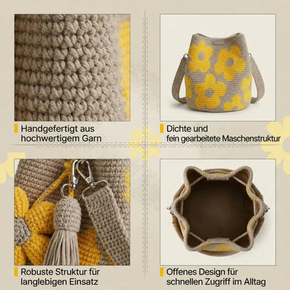 Handgefertigte Häkeltasche aus Baumwolle mit 3D-Blumenmuster – Retro-Stil 🌸