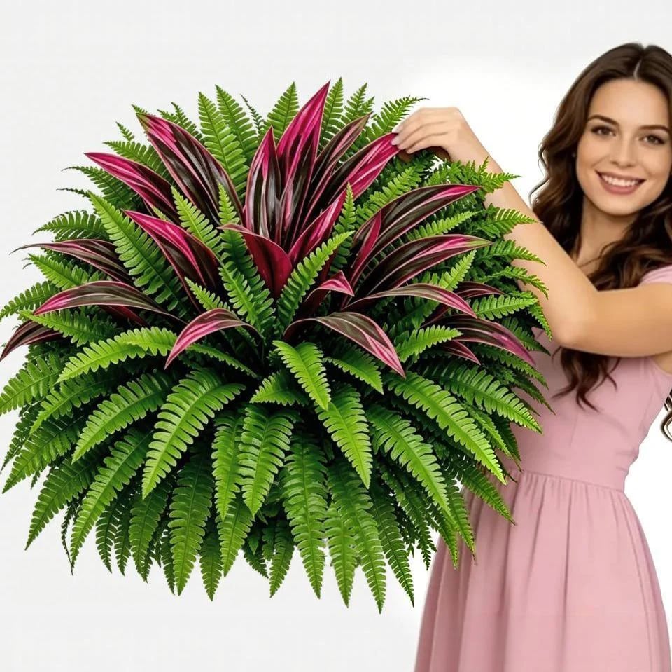 Immer Frisch, Nie Gießen: Premium Kunstfarn & Rote Dracaena 🌿