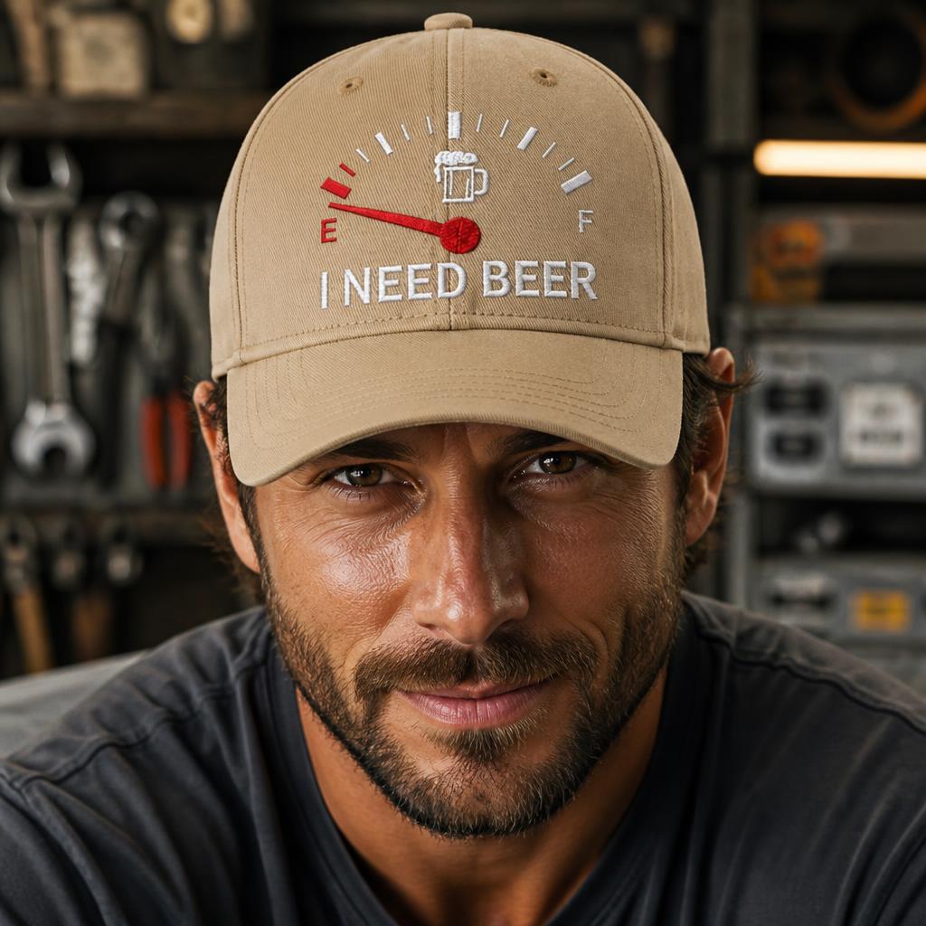 🍺 Bier-Anzeige voll auf "E"? – Stick-Cap "I NEED BEER" | Das ultimative Geschenk für Bierliebhaber