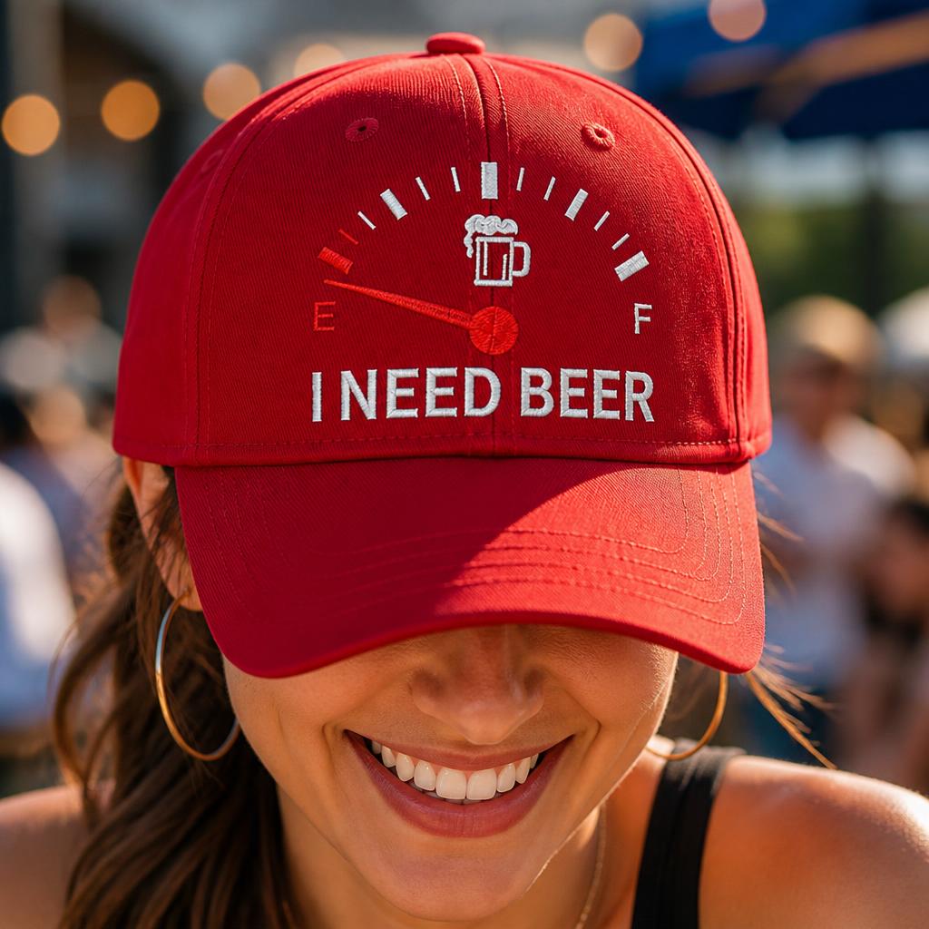 🍺 Bier-Anzeige voll auf "E"? – Stick-Cap "I NEED BEER" | Das ultimative Geschenk für Bierliebhaber