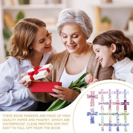 📖 16er-Set Magnetische Kreuz-Lesezeichen ✝️ | Bibelvers & Florales Design | Ideal als Geschenk ✨