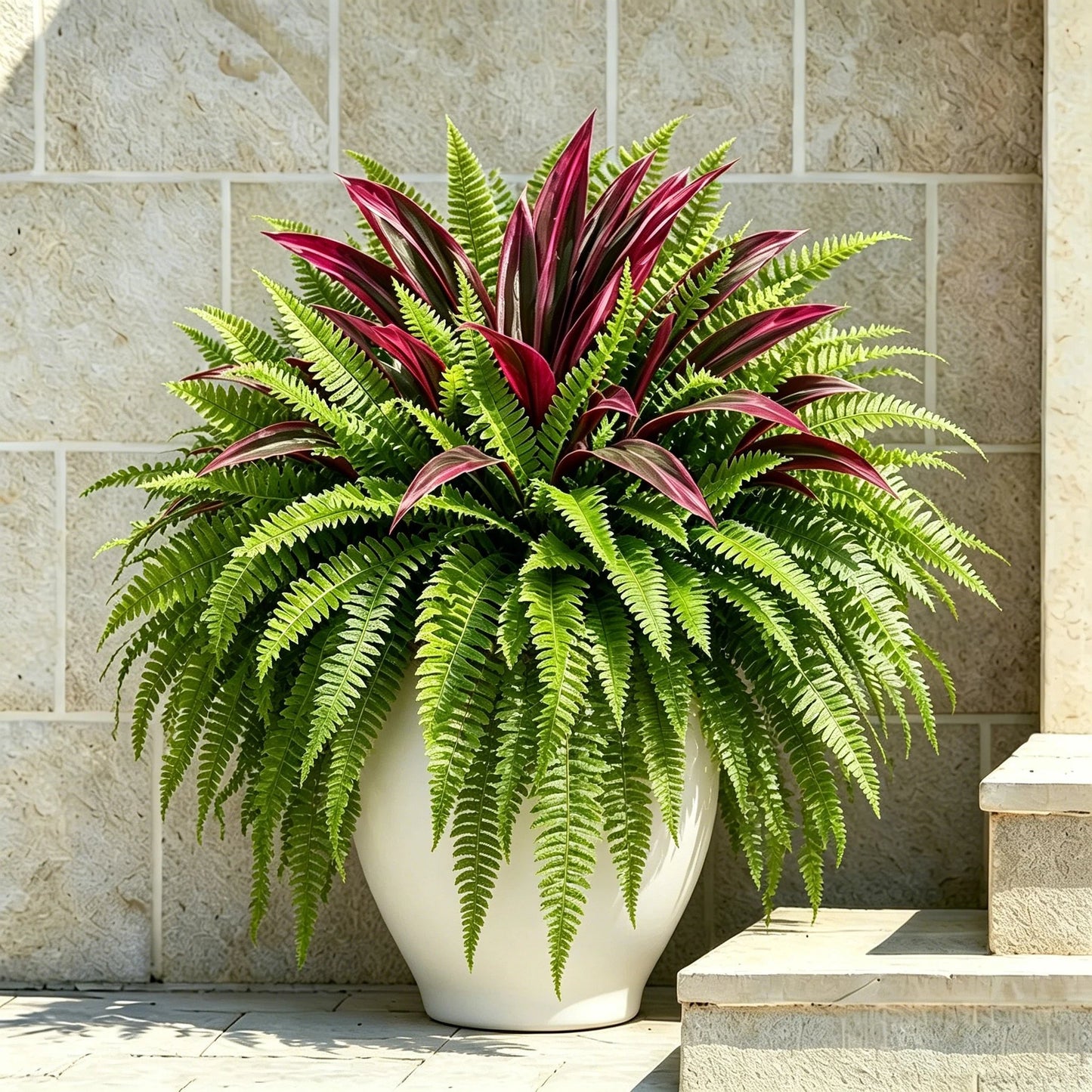Immer Frisch, Nie Gießen: Premium Kunstfarn & Rote Dracaena 🌿