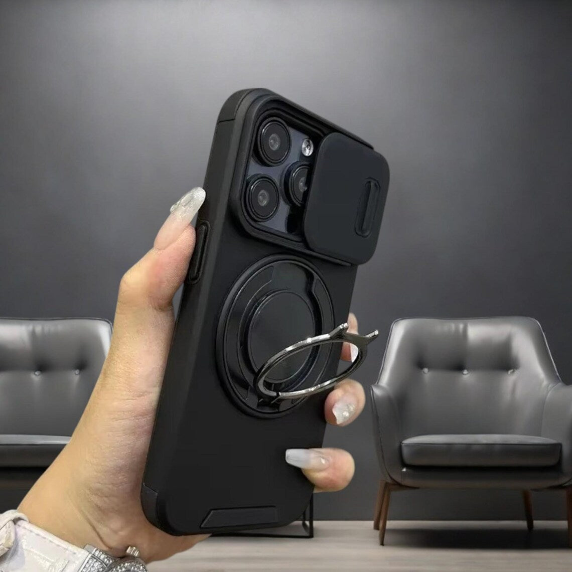 🍎🔄 iPhone Panzerhülle: Mit 360° Stativ-Ring & Schiebbarer Kamera-Abdeckung 📸