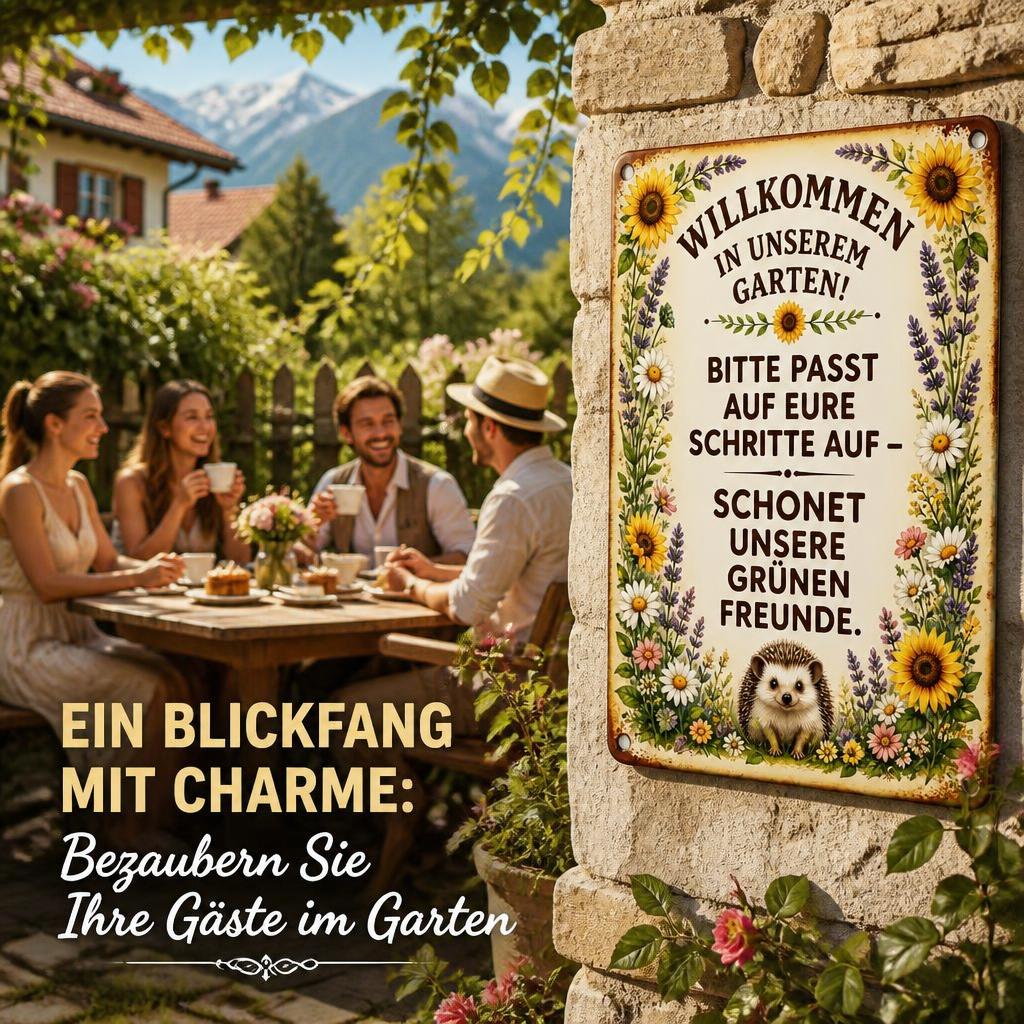 Blechschild "Schonet unsere Pflanzen-Freunde" 🏡 Vintage Deko für Zaune & Tore