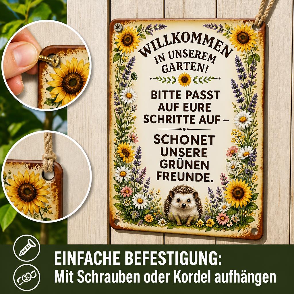 Blechschild "Schonet unsere Pflanzen-Freunde" 🏡 Vintage Deko für Zaune & Tore