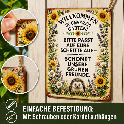 Blechschild "Schonet unsere Pflanzen-Freunde" 🏡 Vintage Deko für Zaune & Tore