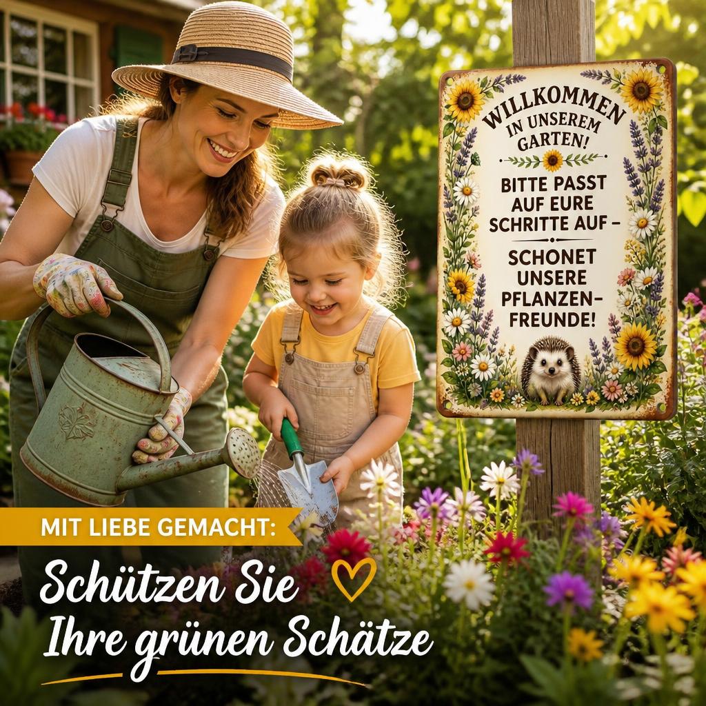 Blechschild "Schonet unsere Pflanzen-Freunde" 🏡 Vintage Deko für Zaune & Tore